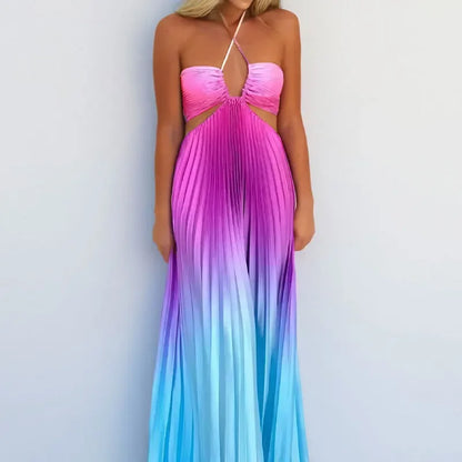 Women's Sleeveless Maxi Gradient Pleated Dress