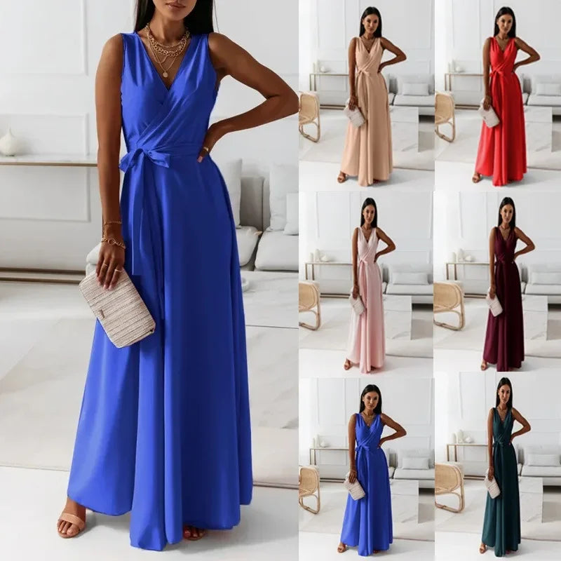 Women's Sleeveless V-Neck Long Banquet Dress