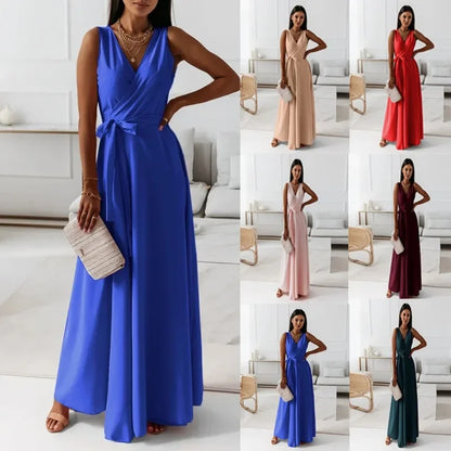 Women's Sleeveless V-Neck Long Banquet Dress