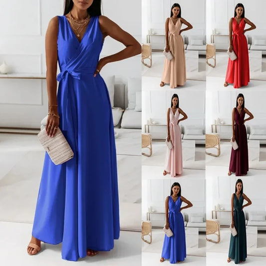 Women's Sleeveless V-Neck Long Banquet Dress