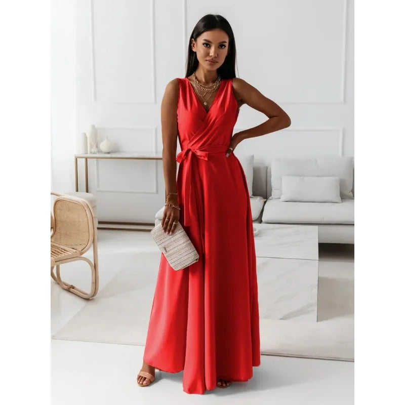 Women's Sleeveless V-Neck Long Banquet Dress