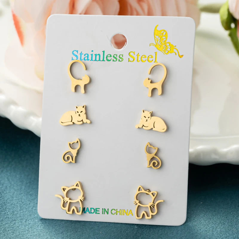 Women's Stainless Steel Star Moon Flower Earrings Set