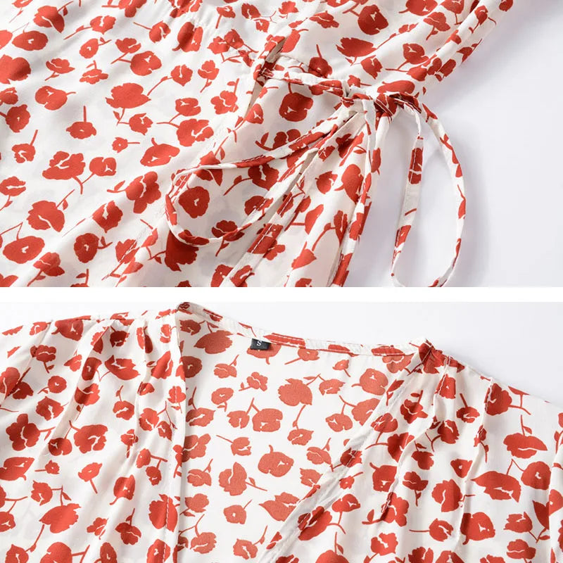 Robe midi maxi bohème à fleurs et col en V pour femme 