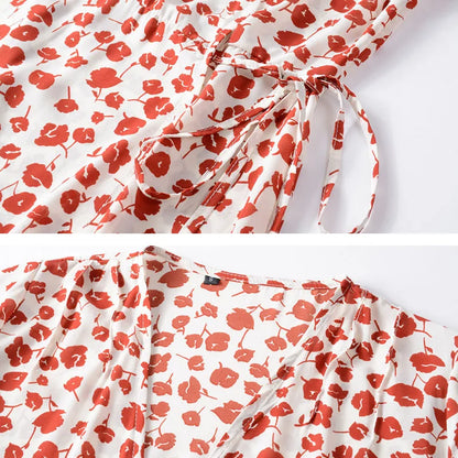 Robe midi maxi bohème à fleurs et col en V pour femme 