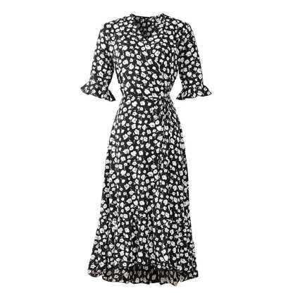 Robe midi maxi bohème à fleurs et col en V pour femme 