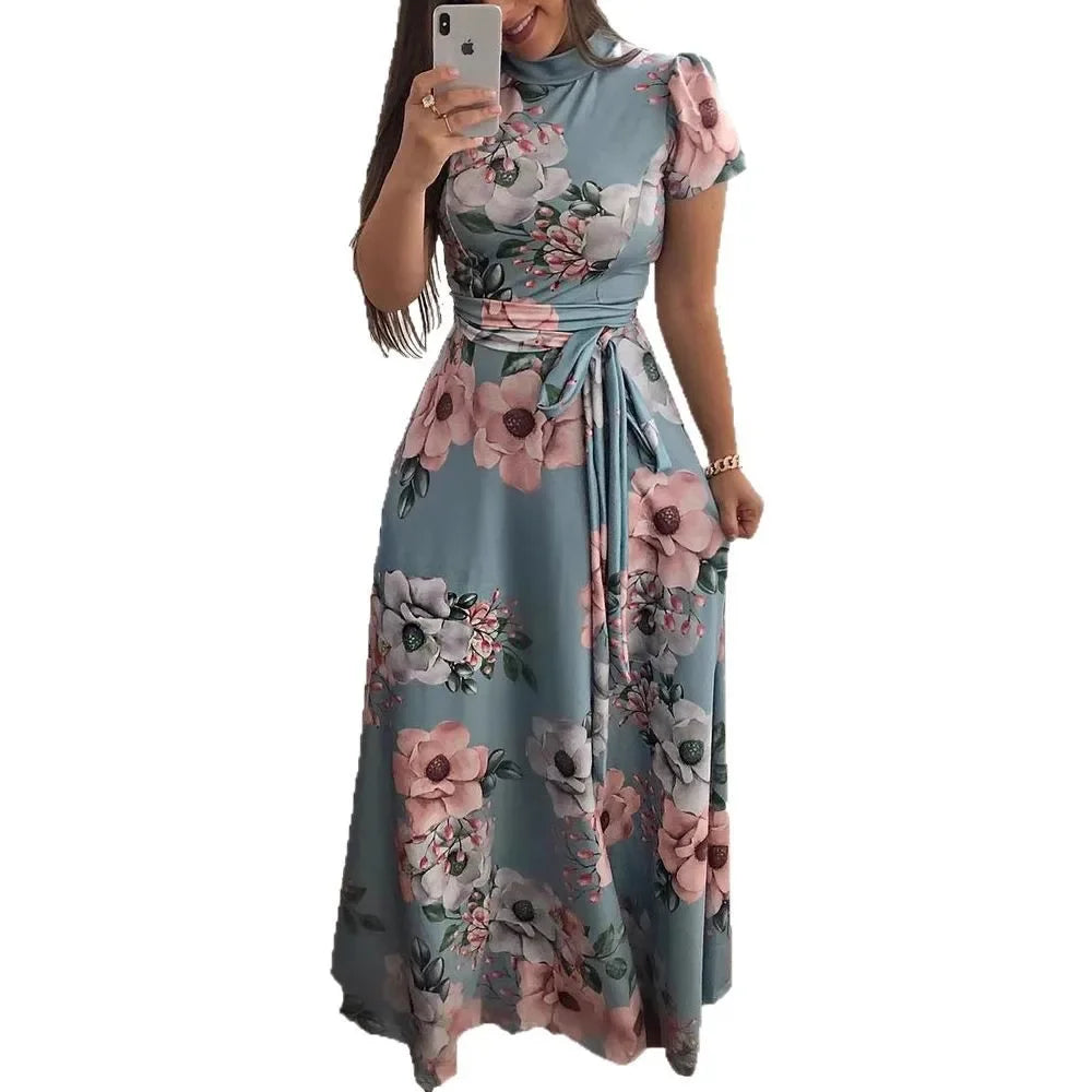 Women's Printed Round Neck Long Sleeve Dress