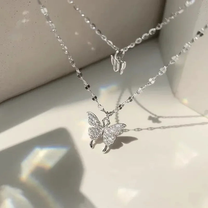 Women's Shiny Clavicle Chain Crystal Butterfly Necklace