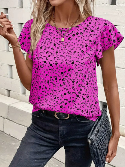 Women's Short Sleeve O-Neck Floral Printed Shirt