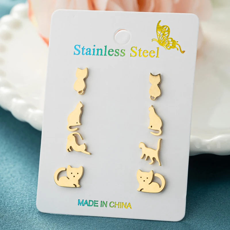 Women's Stainless Steel StarMoon Flower Earrings Set