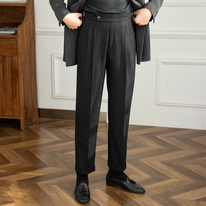 Men's High-waisted Wool Straight-leg Formal Pants