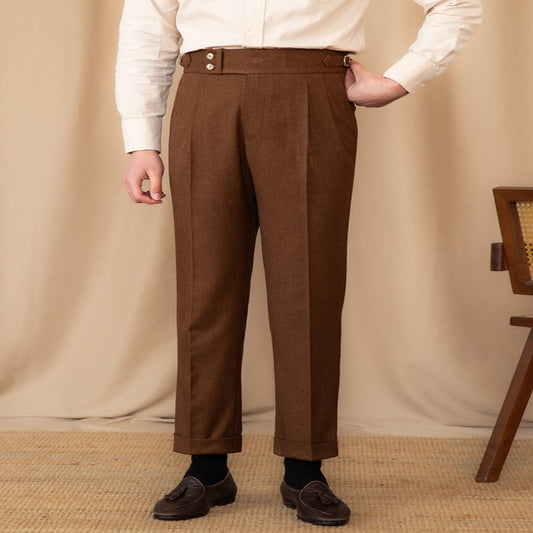 Pantalon de costume décontracté droit taille haute pour hommes