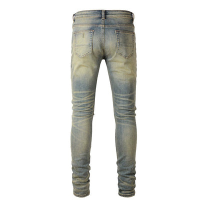 Men Printed Pleated Elastic Jeans