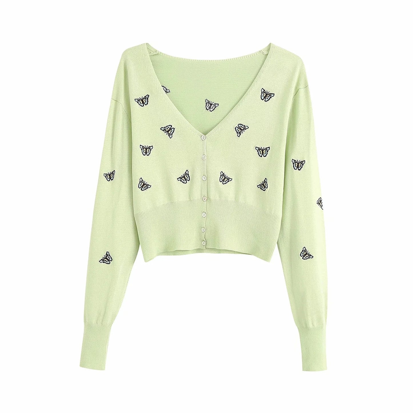 Butterfly Embroidery Cropped Women's Blouses