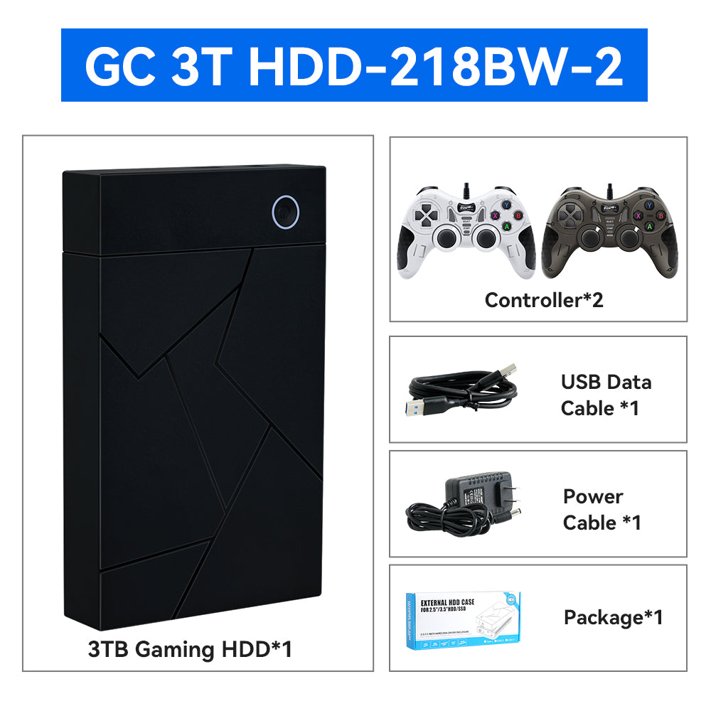 3TB Portable Gaming HDD LaunchBox/Retrobat/Playnite Retro Game Console with 17300+ AAA/3D/Retro Games for PS4/PS3/PS2/Switch/Wii