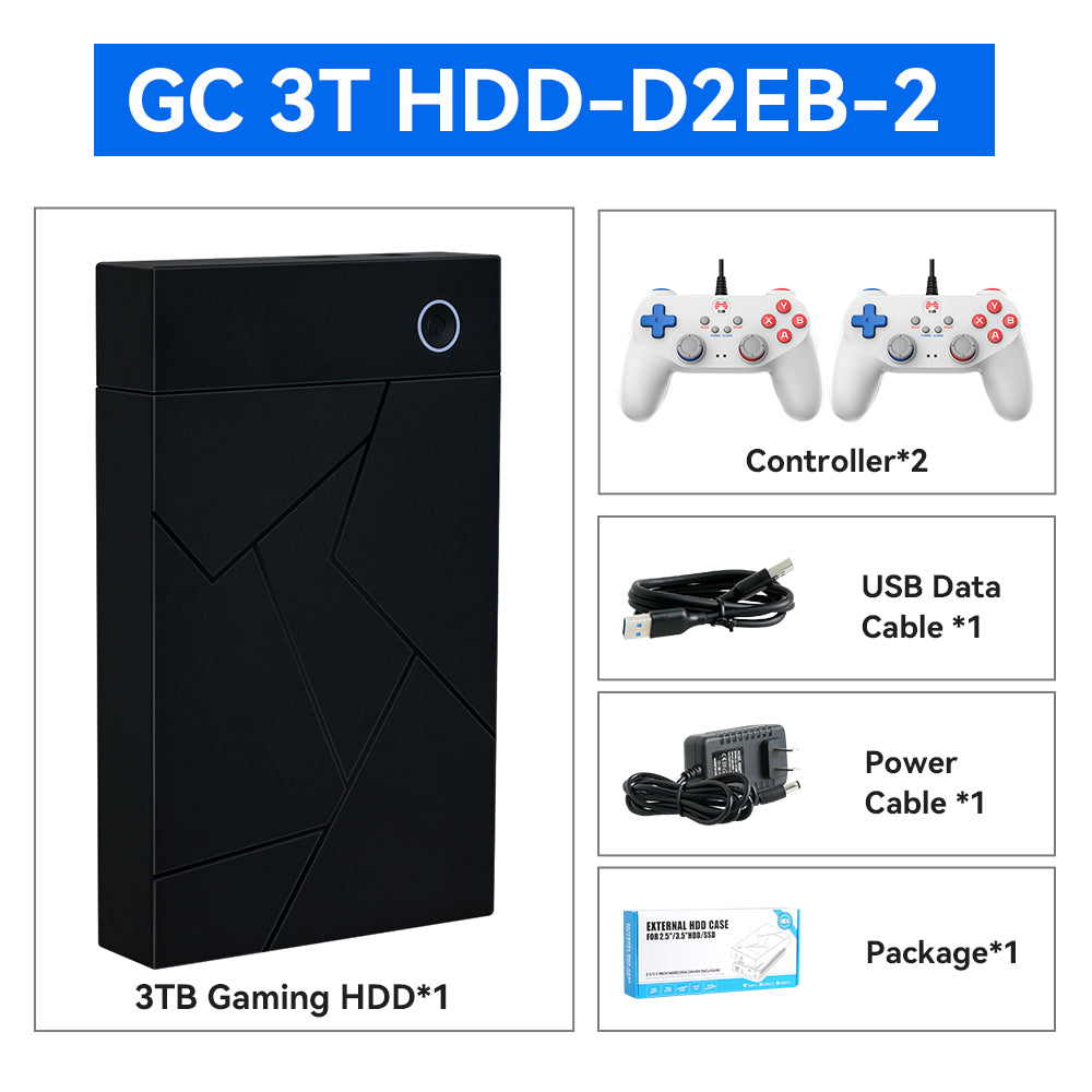 3TB Portable Gaming HDD LaunchBox/Retrobat/Playnite Retro Game Console with 17300+ AAA/3D/Retro Games for PS4/PS3/PS2/Switch/Wii