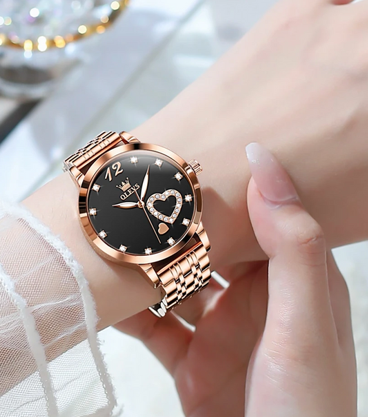 Stainless Steel Strap Diamond Heart Watch for Women