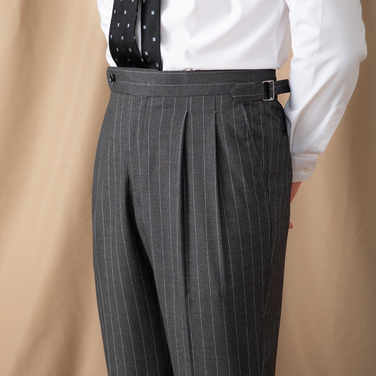 High Waist Straight British Striped Pants